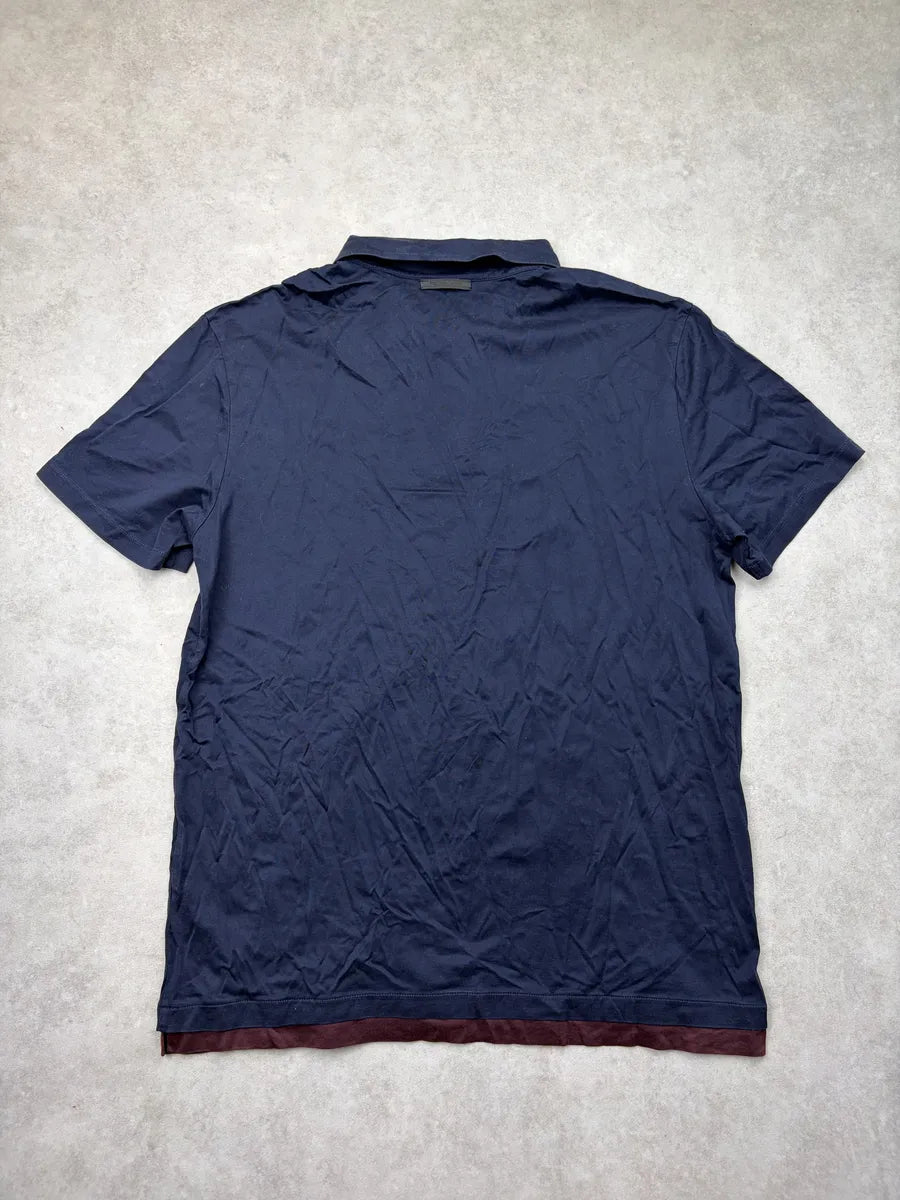 SS2014 Prada Navy Contrast Trim Polo Shirt gMfyRQI 5