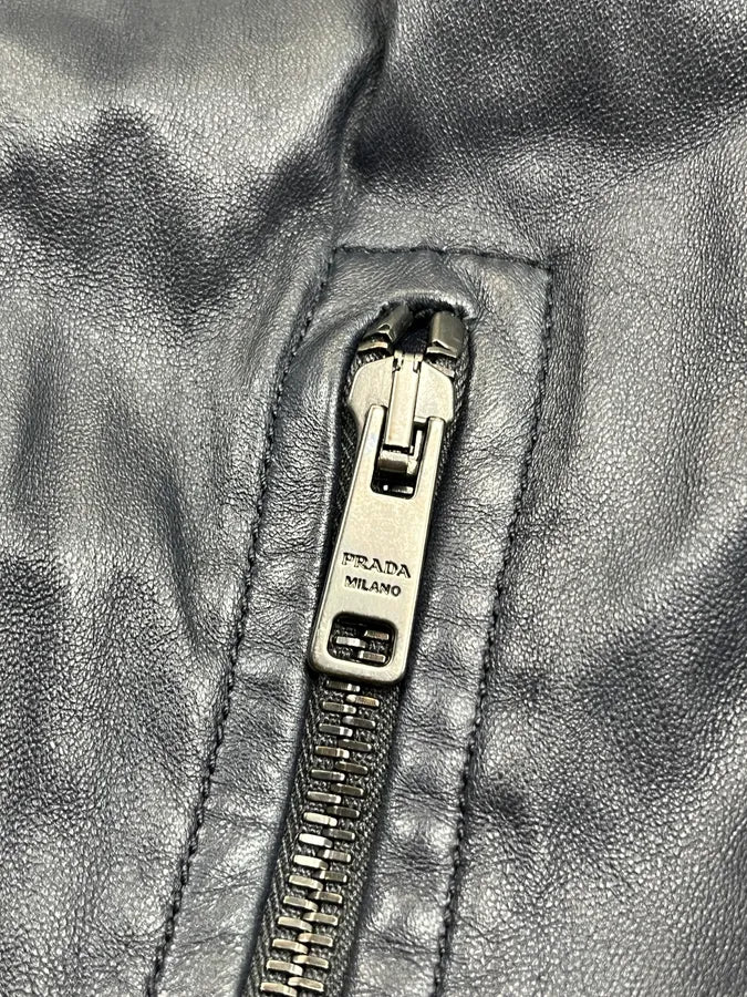 SS2014 Prada Navy Leather Contrast Bomber Jacket mWPAWBT 8