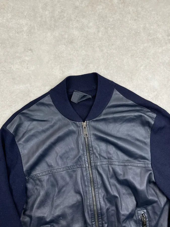 SS2014 Prada Navy Leather Contrast Bomber Jacket mWPAWBT 5