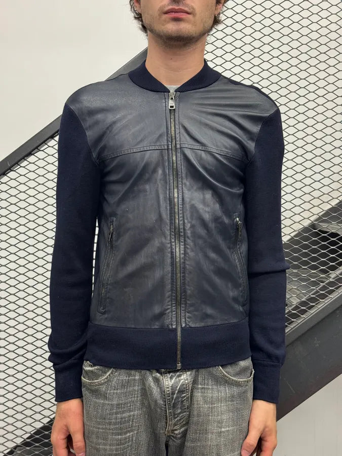 SS2014 Prada Navy Leather Contrast Bomber Jacket mWPAWBT 1