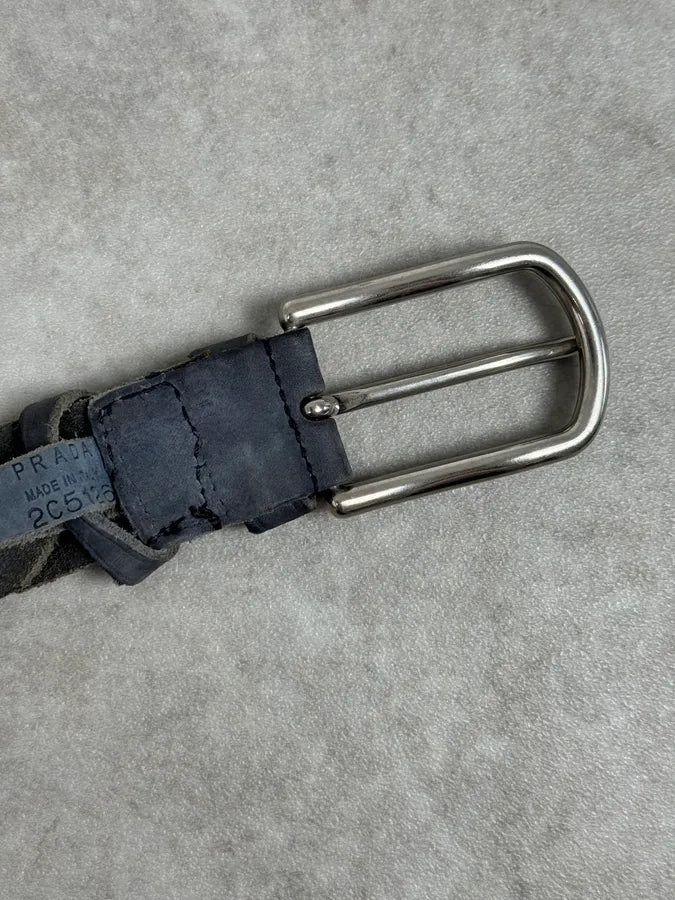 Prada Navy Leather Woven Belt vKawEQL 4