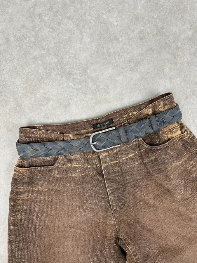 Prada Navy Leather Woven Belt vKawEQL 0