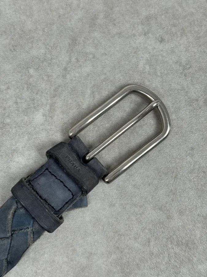 Prada Navy Leather Woven Belt vKawEQL 3