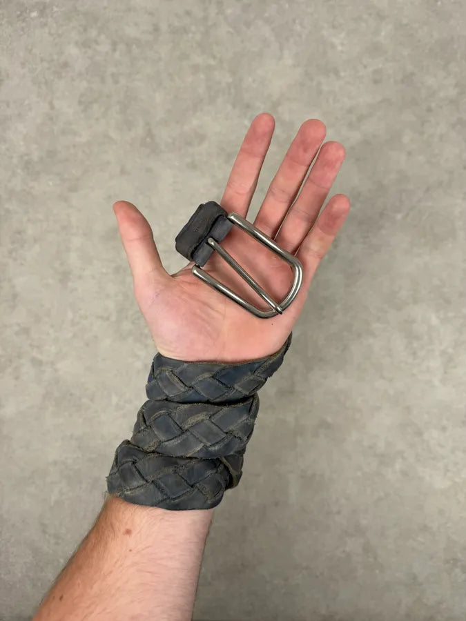 Prada Navy Leather Woven Belt vKawEQL 1