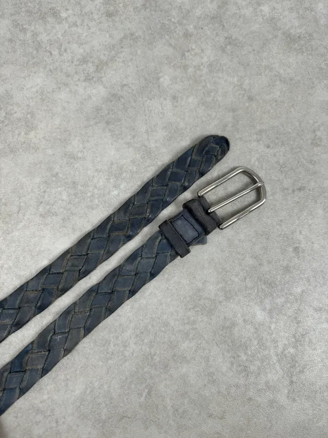 Prada Navy Leather Woven Belt vKawEQL 2