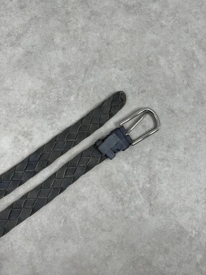 Prada Navy Leather Woven Belt vKawEQL 5