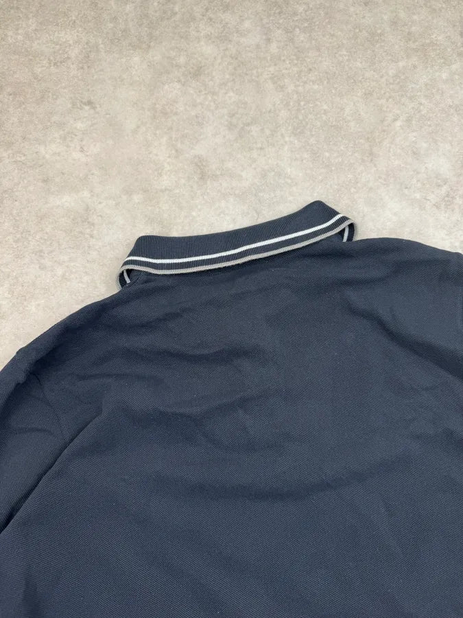 SS2010 Prada Navy Logo Striped Collar Longsleeve Polo DdlhmFv 6