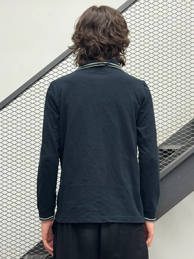 SS2010 Prada Navy Logo Striped Collar Longsleeve Polo DdlhmFv 2