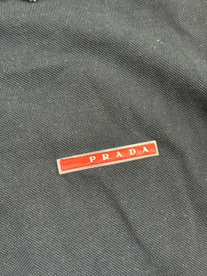 SS2010 Prada Navy Logo Striped Collar Longsleeve Polo DdlhmFv 8