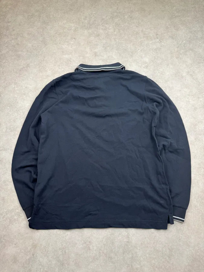 SS2010 Prada Navy Logo Striped Collar Longsleeve Polo DdlhmFv 5