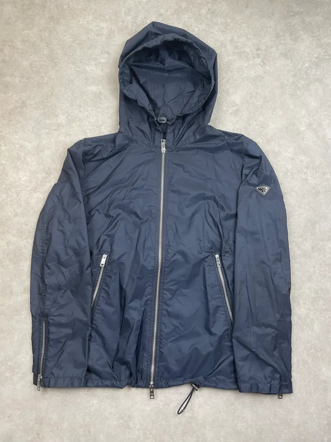 2010s Prada Navy Nylon Hooded Light Jacket TyUsvzQ 0