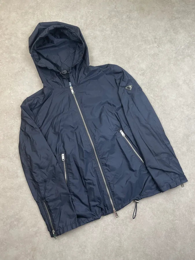 2010s Prada Navy Nylon Hooded Light Jacket TyUsvzQ 3