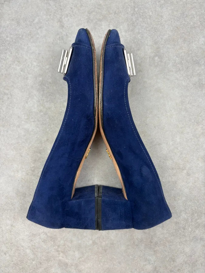 Prada Navy Suede Metal Buckle Heels sqmRvMC 3