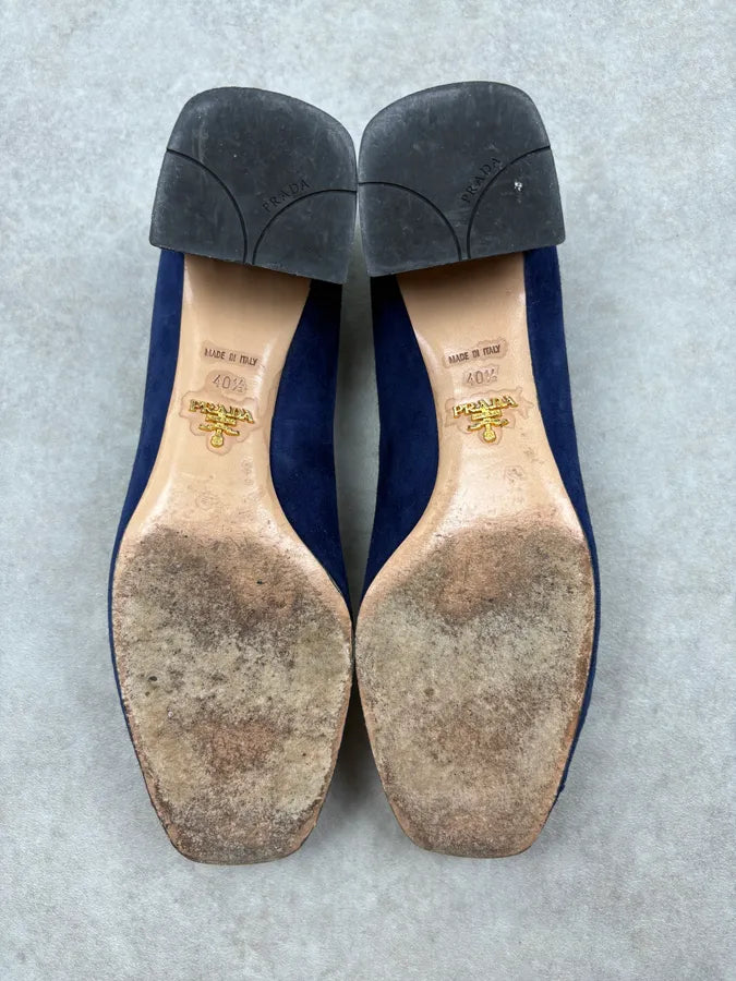 Prada Navy Suede Metal Buckle Heels sqmRvMC 6