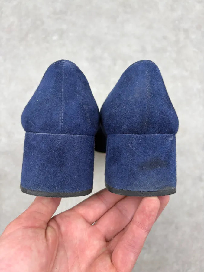 Prada Navy Suede Metal Buckle Heels sqmRvMC 5
