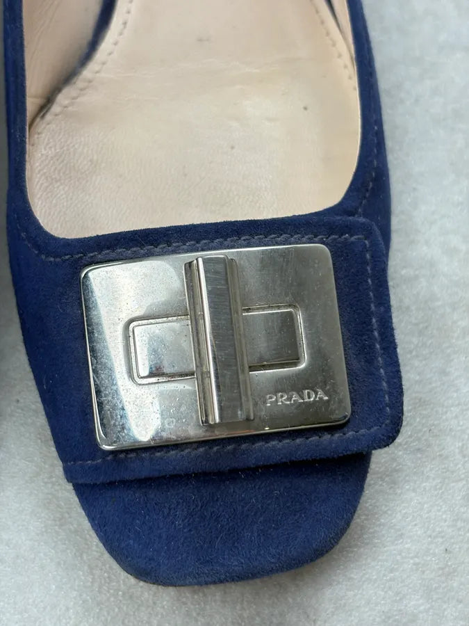 Prada Navy Suede Metal Buckle Heels sqmRvMC 8