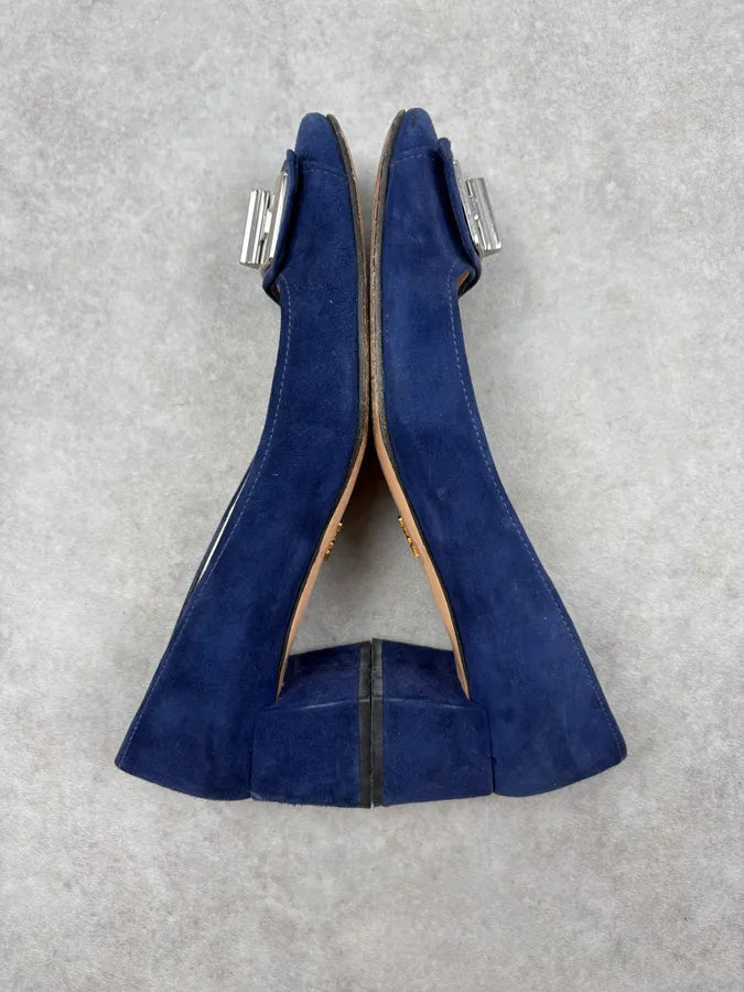 Prada Navy Suede Metal Buckle Heels sqmRvMC 4