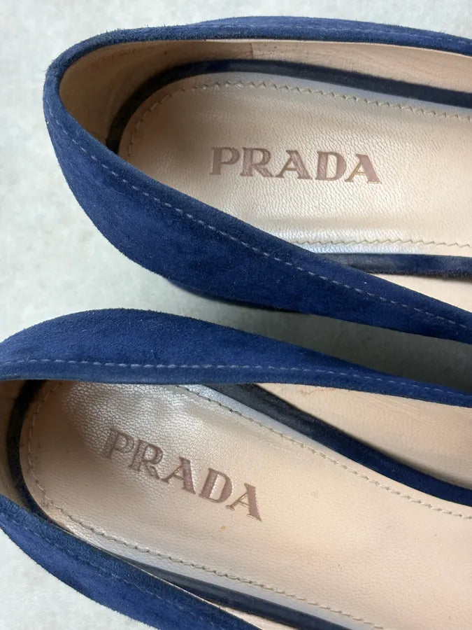 Prada Navy Suede Metal Buckle Heels sqmRvMC 7