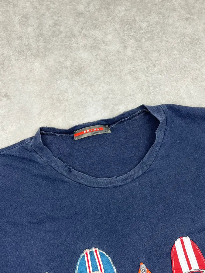 2000s Prada Navy Surfboard Linea Rossa Relief T-Shirt wykiTNG 3
