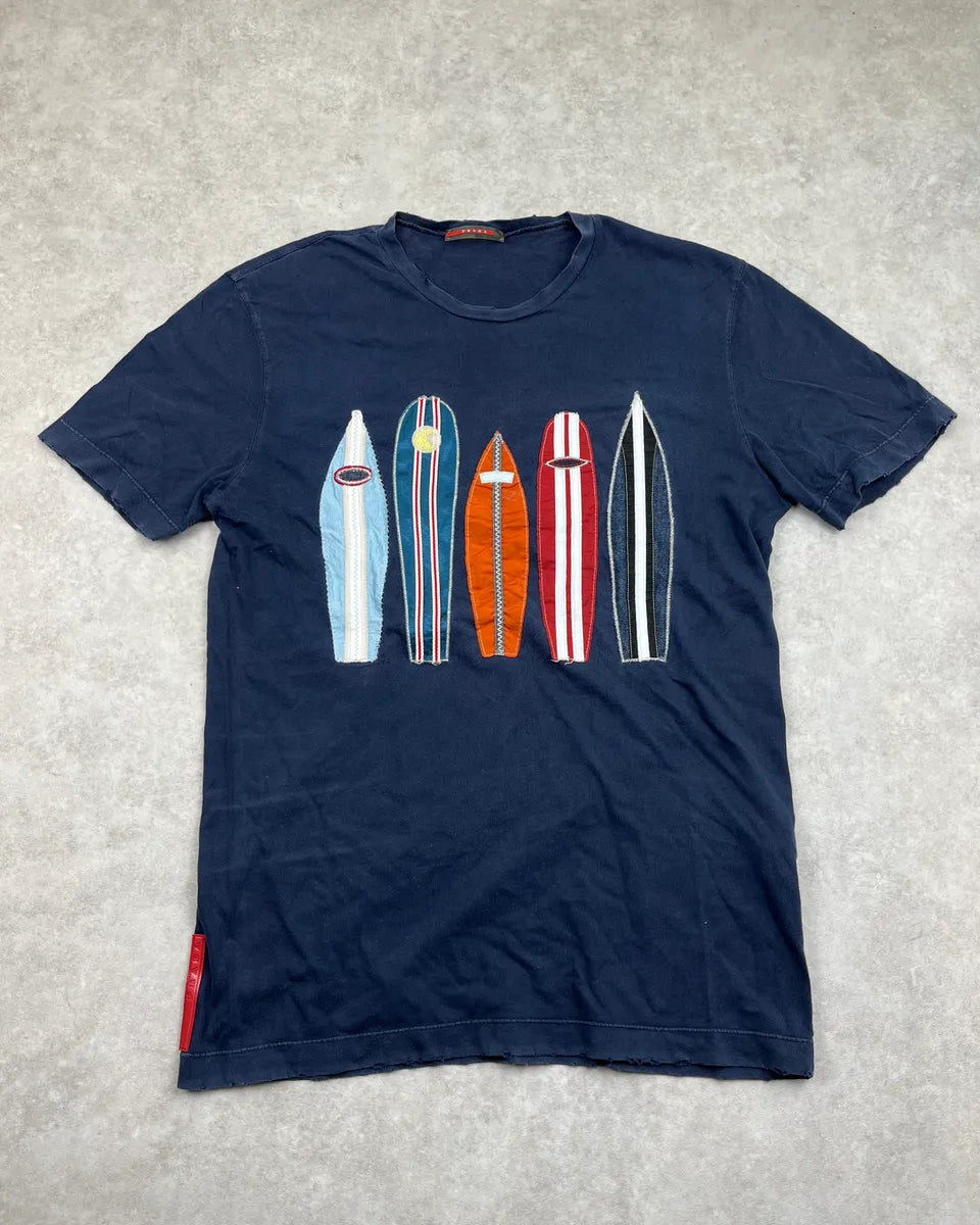 2000s Prada Navy Surfboard Linea Rossa Relief T-Shirt wykiTNG 0