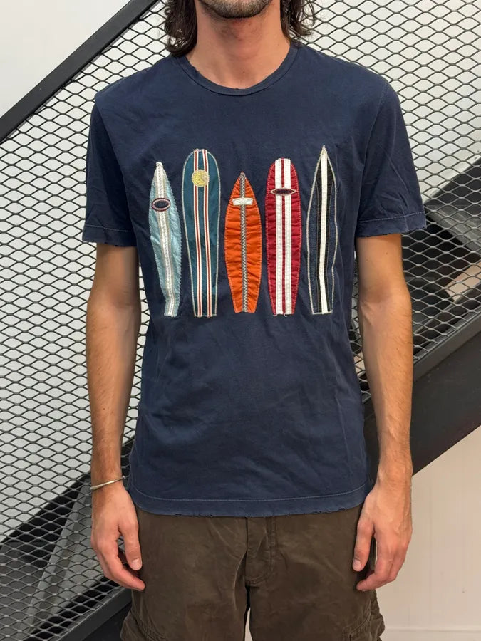 2000s Prada Navy Surfboard Linea Rossa Relief T-Shirt wykiTNG 1