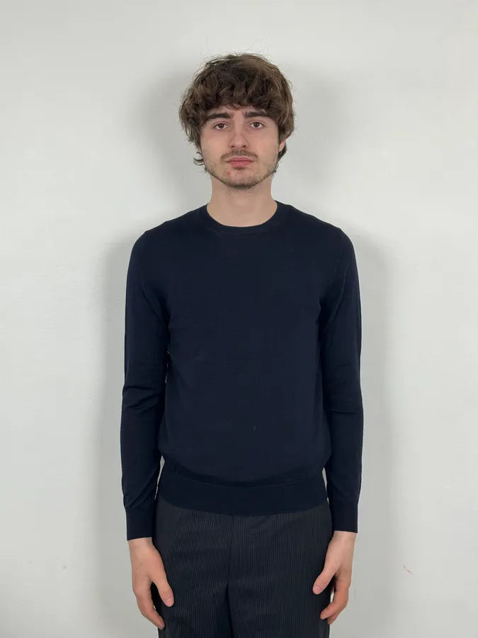 AW2018 Prada Navy Wool Classic Sweater  njjMuOz 1