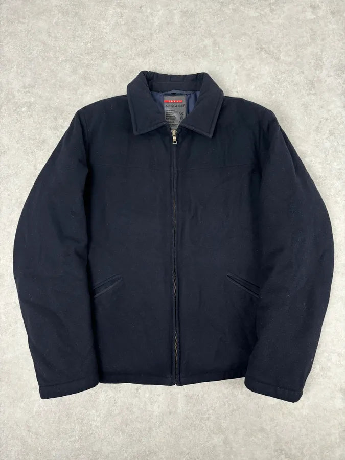 Prada Navy Wool Down Quilted Harrington Jacket hijLmtT 0