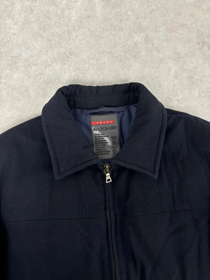 Prada Navy Wool Down Quilted Harrington Jacket hijLmtT 3