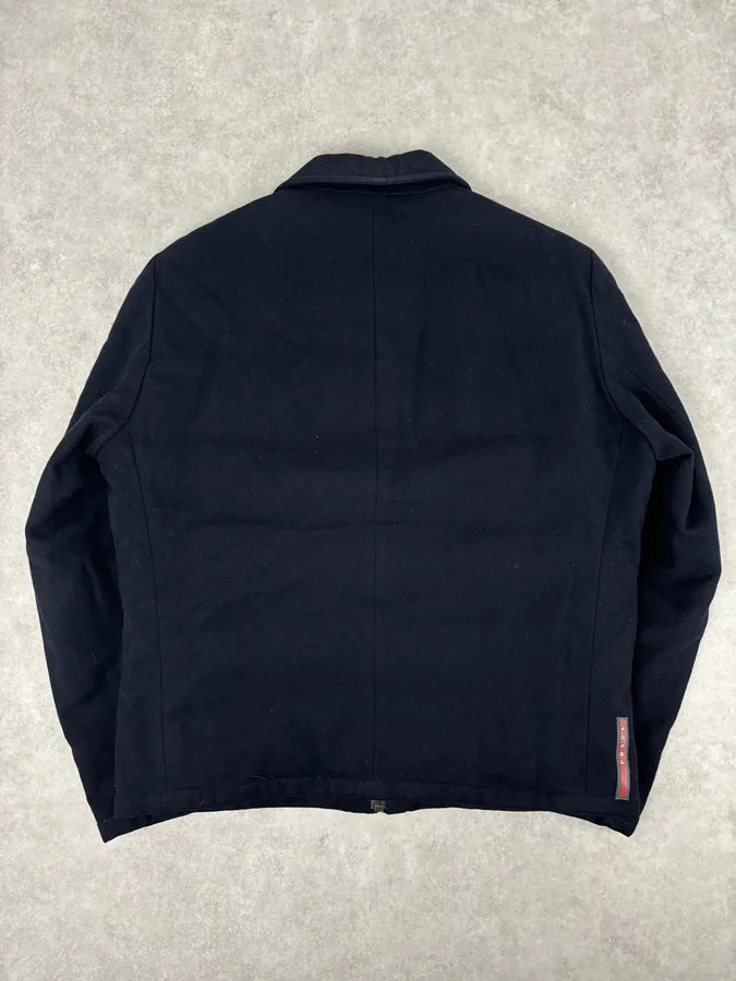 Prada Navy Wool Down Quilted Harrington Jacket hijLmtT 4