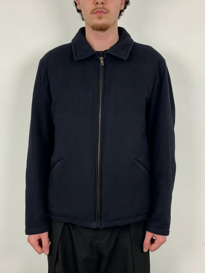 Prada Navy Wool Down Quilted Harrington Jacket hijLmtT 1