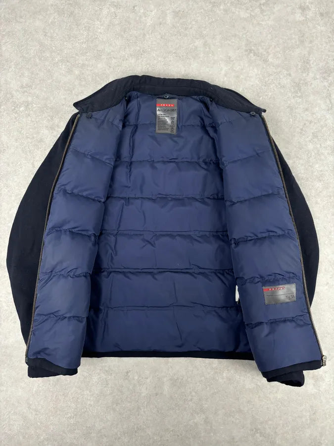 Prada Navy Wool Down Quilted Harrington Jacket hijLmtT 6