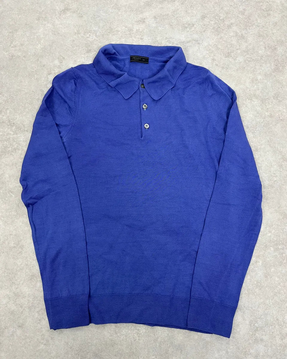 Prada Navy Wool Polo Longsleeves oJJcVwC 0
