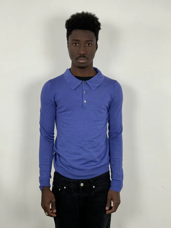 Prada Navy Wool Polo Longsleeves oJJcVwC 1