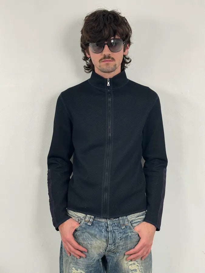 SS1999 Prada Navy Wool Textured Classy Zip-up Sweater PxiTukr 1
