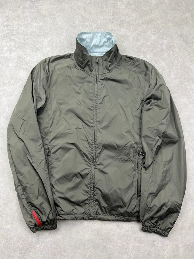 SS2010 Prada Olive Blue Nylon Linea Rossa Reversible Light Jacket FnDHhje 0