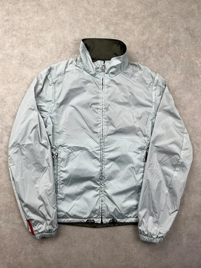SS2010 Prada Olive Blue Nylon Linea Rossa Reversible Light Jacket FnDHhje 1