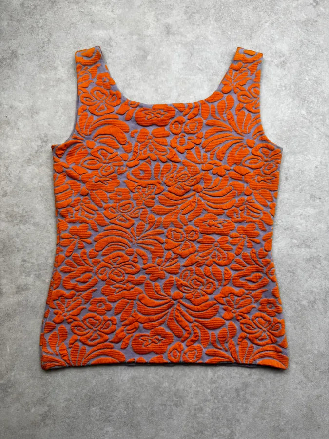 SS2014 Prada Orange & Blue Floral Knit Brocade Top kJQvoKq 1