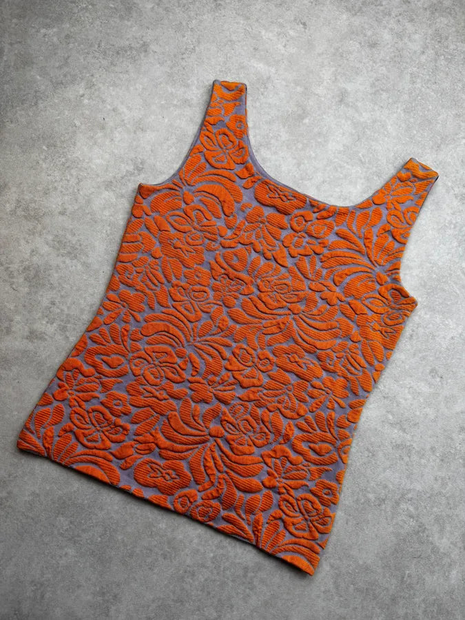 SS2014 Prada Orange & Blue Floral Knit Brocade Top kJQvoKq 8