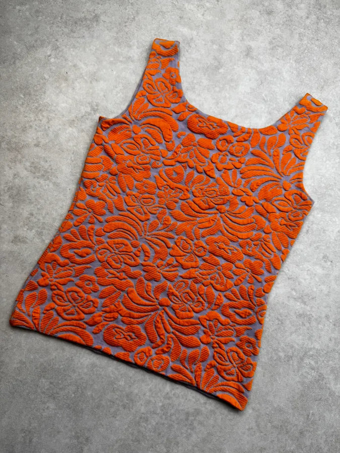 SS2014 Prada Orange & Blue Floral Knit Brocade Top kJQvoKq 9