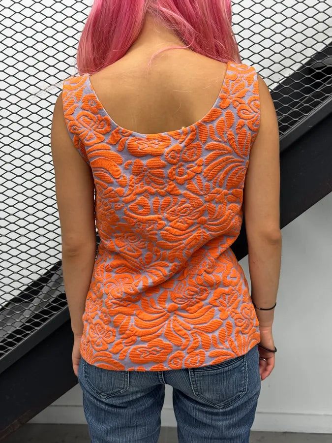 SS2014 Prada Orange & Blue Floral Knit Brocade Top kJQvoKq 3
