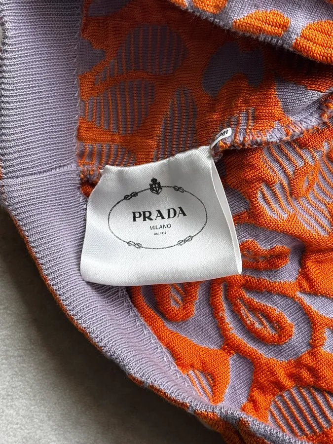 SS2014 Prada Orange & Blue Floral Knit Brocade Top kJQvoKq 11