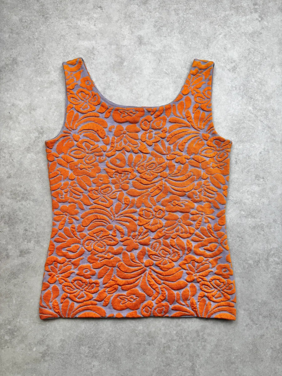 SS2014 Prada Orange & Blue Floral Knit Brocade Top kJQvoKq 0