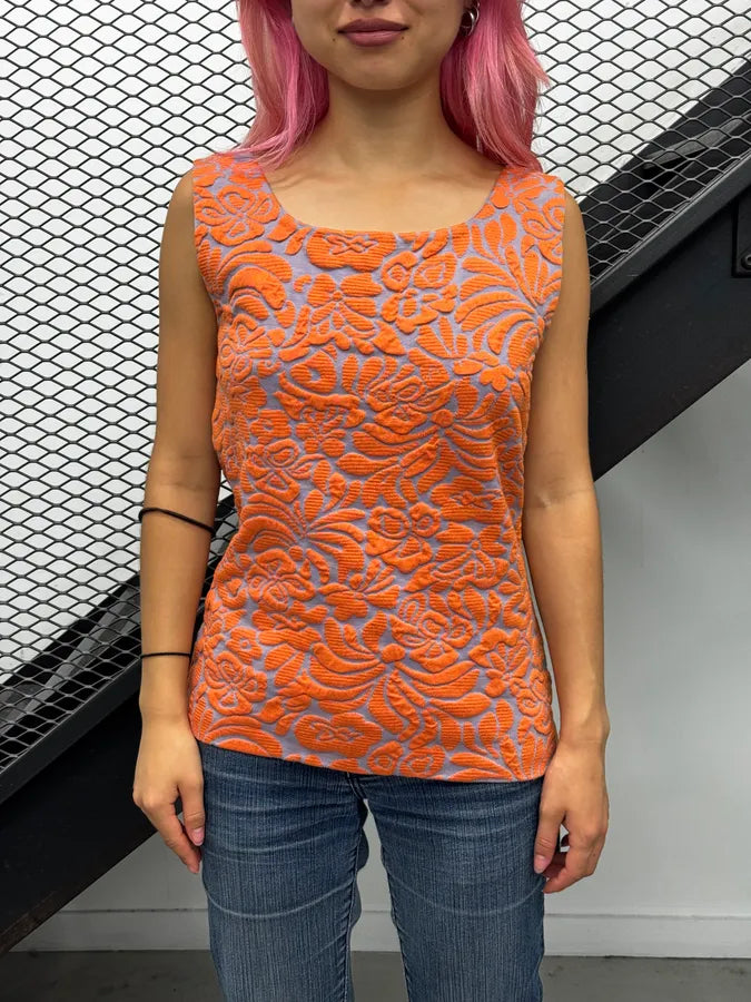 SS2014 Prada Orange & Blue Floral Knit Brocade Top kJQvoKq 2