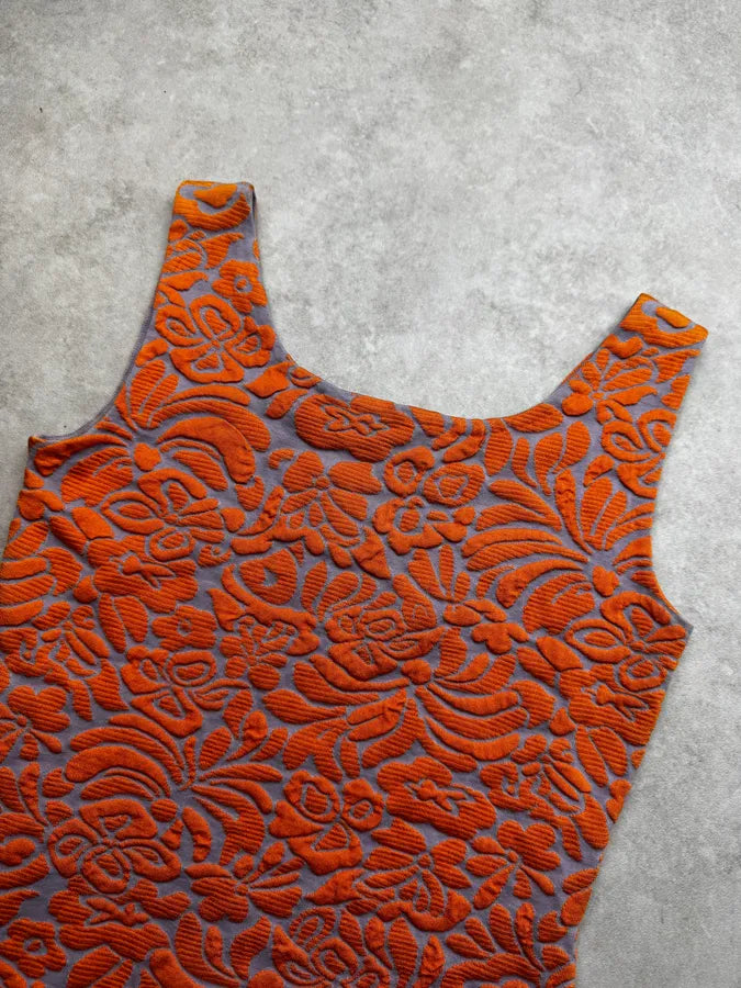 SS2014 Prada Orange & Blue Floral Knit Brocade Top kJQvoKq 4