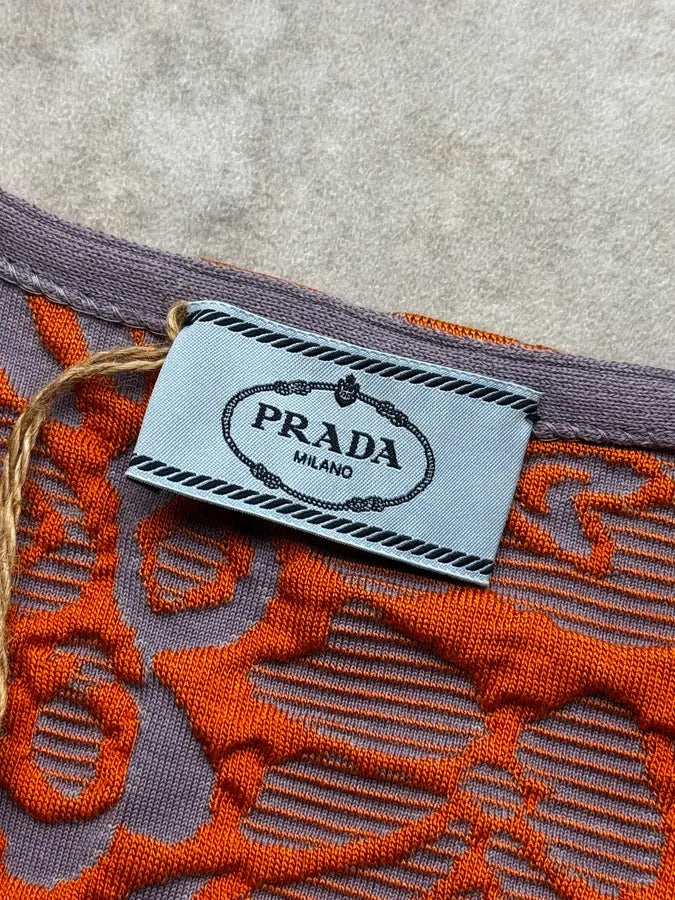 SS2014 Prada Orange & Blue Floral Knit Brocade Top kJQvoKq 10
