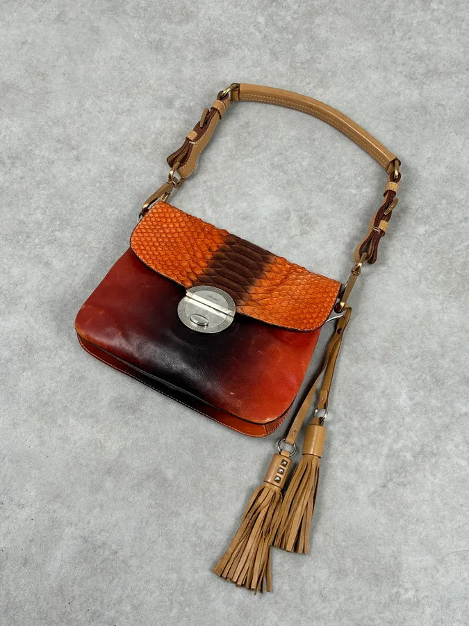2000s Prada Orange Leather Python Shoulder Bag YeGpqXg 3