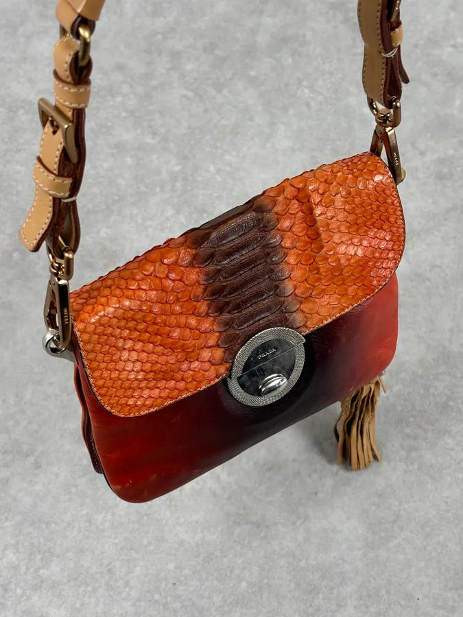 2000s Prada Orange Leather Python Shoulder Bag YeGpqXg 12