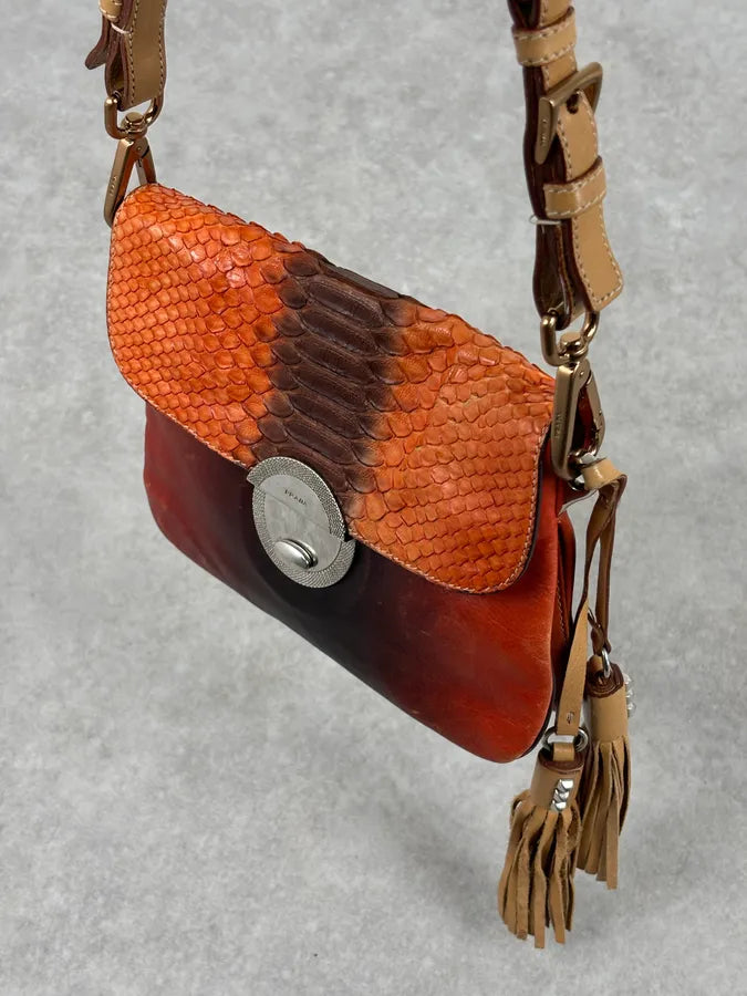 2000s Prada Orange Leather Python Shoulder Bag YeGpqXg 13