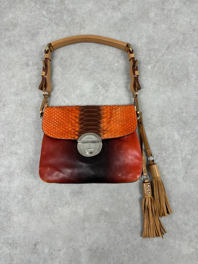 2000s Prada Orange Leather Python Shoulder Bag YeGpqXg 0