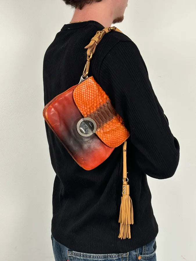 2000s Prada Orange Leather Python Shoulder Bag YeGpqXg 1